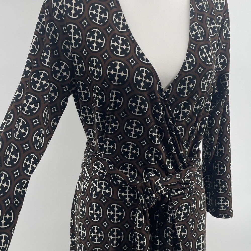 Harold's Midi Dress Women's Largeā Faux Wrap Brown Old Money Careercore Stretch